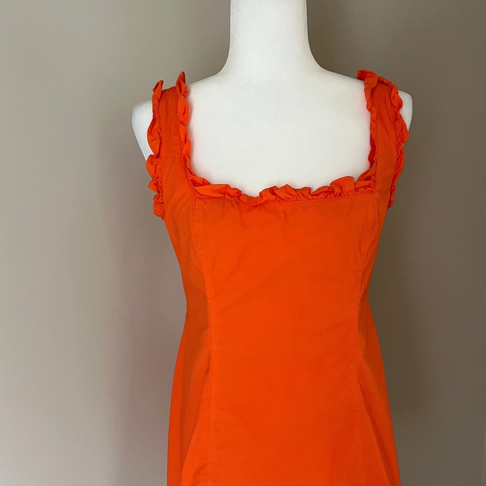 J Crew Orange Smocked Square Neck Ruffle Mini Dress‎ Size 6 - Picture 2 of 5